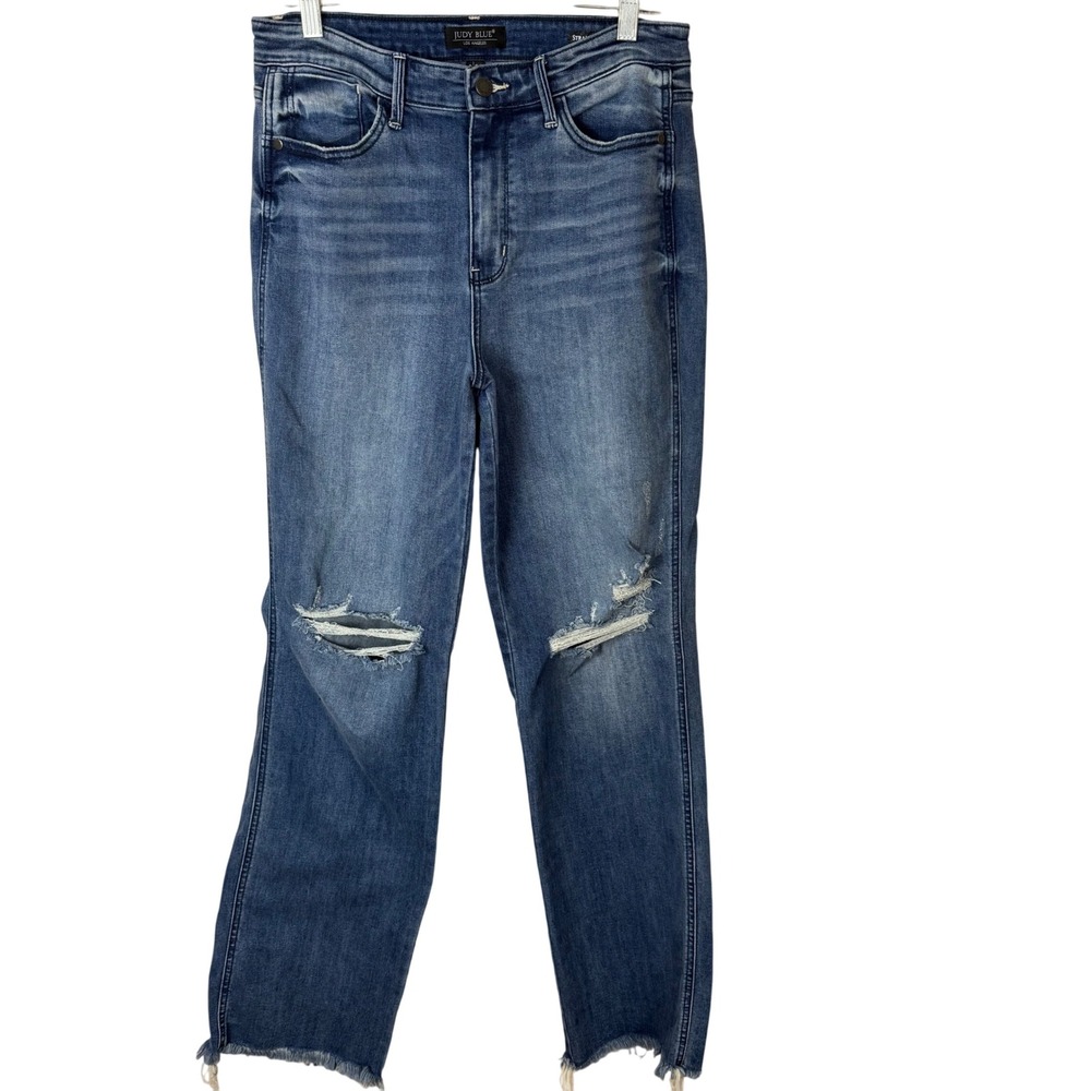 Judy Blue Los Angeles Womens Distressed Frayed‎ Hem Straight Leg Jeans Size 9/29